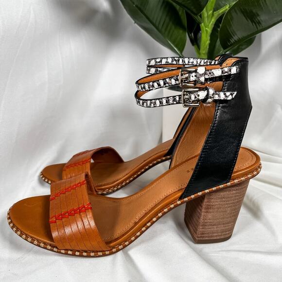 COACH Indie Boho Paige Snakeskin Colorblock Chunky Heel Salndal US 6.5 / EU 37 - Picture 1 of 8